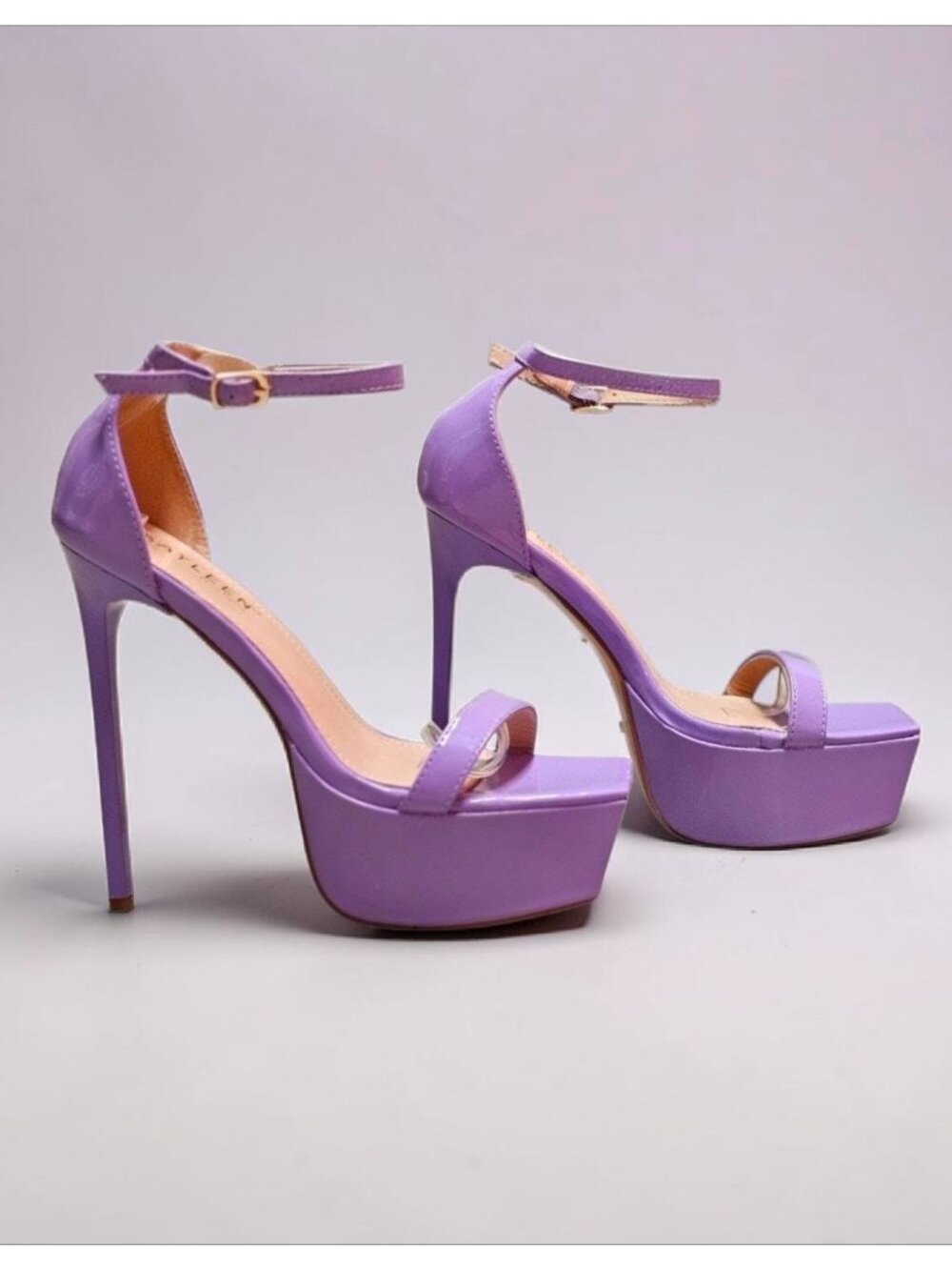 Lilac Platform Stiletto Heels With Ankle Strap Patent Finish - Picture 14 of 16